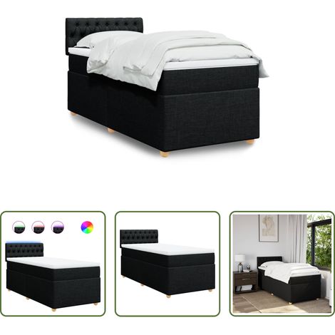 vidaXL Surmatelas - Sommier à lattes de lit et matelas Noir 80x200 cm Tissu (1/5)
