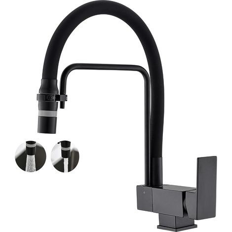 Robinet Cuisine Rabattable Mitigeur Cuisine Rabattable 2 Modes D'évacuation De L'eau Robinet Cuisine Sous Fenêtre Pliable Bec Orientable 360° Mitigeur Evier En Laiton (noir) (1/5)
