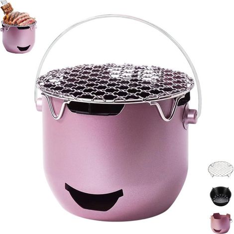 Barbecue portable au charbon de bois - Mini barbecue au charbon de bois en acier inoxydable - Violet - Petit barbecue d'extérieur - Mini barbecue au charbon de bois - 5 cm - Violet (1/5)