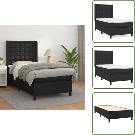 Sommier à lattes de lit avec matelas Noir 90x200 cm Similicuir - Lit Plateforme - Lit Double - Literie - Chambre À Coucher - Meuble Design (1/5)