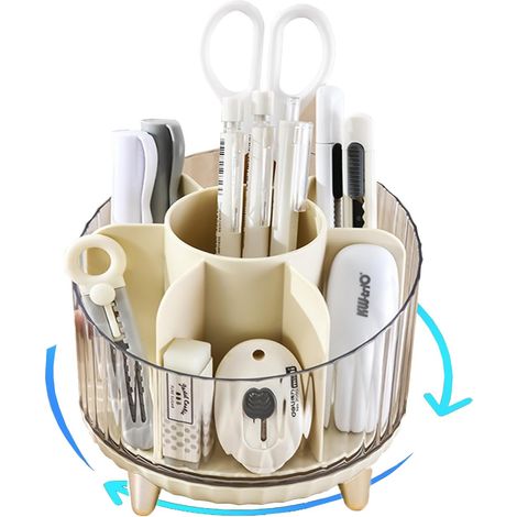 Porte-crayons rotatif, organiseur de bureau à compartiments multiples - Solution de rangement élégante et fonctionnelle pour la maison, le bureau, la salle de classe, le rangement de fournitures artis (1/5)