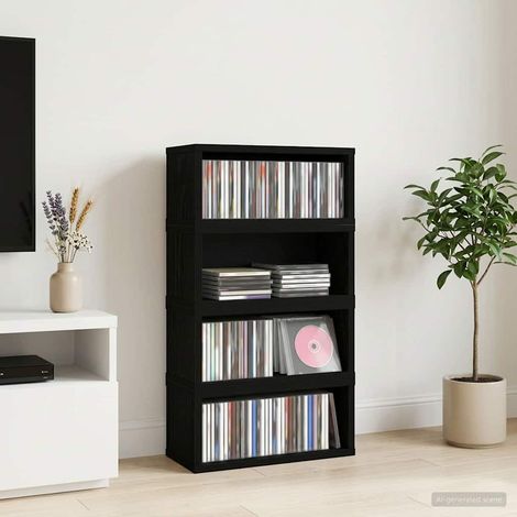 vidaXL Soporte para CDs 4 uds. Roble Negro 40 x 17 x 17 cm (1/4)