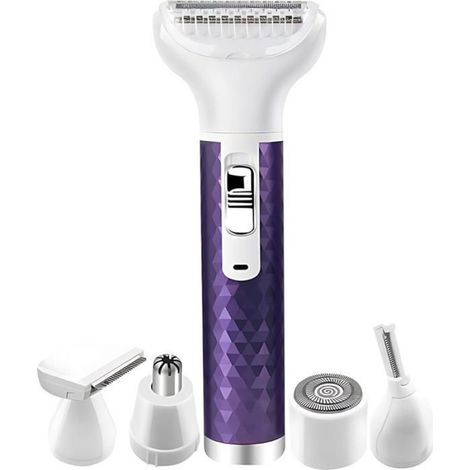 Rasoir Électrique - 5 Têtes Interchangeables - Rechargeable USB - Utilisation Sèche ou Humide - Pour Visage Jambes Maillot - 1 Pièce (1/5)