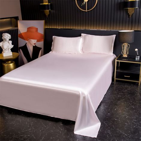 Housse de Couette 230x250 cm + 2 Taies d'Oreiller, Drap Plat en Soie Glacée Fraîcheur pour Été, Housse de Lit Lisse et Douce Couleur Unie Élégante (1/2)