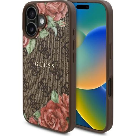 Funda rígida Guess GUHMP16SP4ROPEMCW para iPhone 16 de 6,1 pulgadas, color marrón/marrón, 4G, estampado floral, MagSafe (1/5)