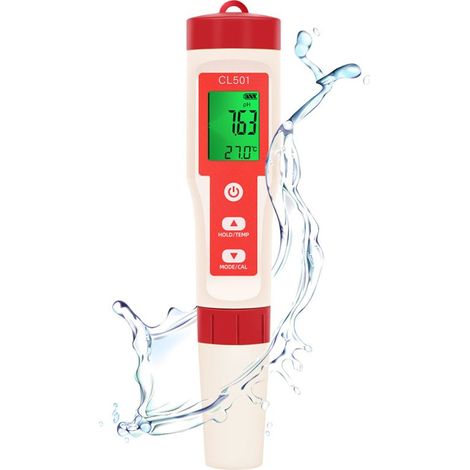 Stylo testeur de qualité d'eau 5 en 1 : chlore, pH, ORP, H2, température. Testeur multifonctionnel pour l'aquaculture, l'eau potable, les aquariums et les piscines. (1/5)