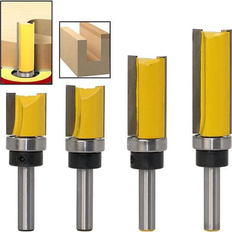 Jeu de 4 mèches de toupie, tige de 8mm, profil, rainure, flûte, travail du bois, outils de coupe professionnels, toupie, jaune (1/4)