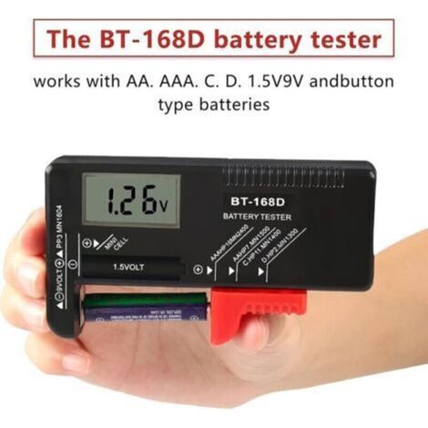 Testeur de piles numérique universel pour piles AA, AAA, C, D, PP3, 9V, 1,5V et piles boutons - Fonctionne sans piles