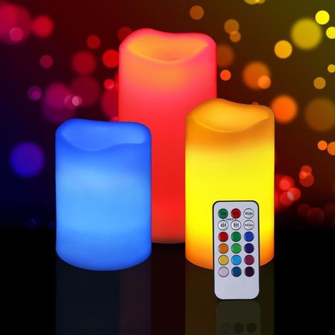 TrAdE Shop Traesio - Set 3 Candele Led Luce Rgb Candela Telecomando Fuoco Finto Cromoterapia Massaggi - (1/5)
