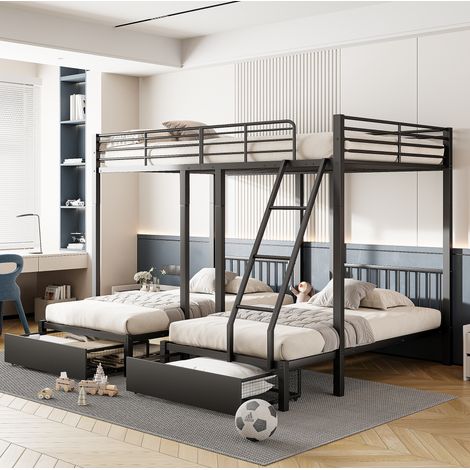 Etagenbett 140x200 cm Mit Wandelbarem Schwarzem Metallgestell (1/5)