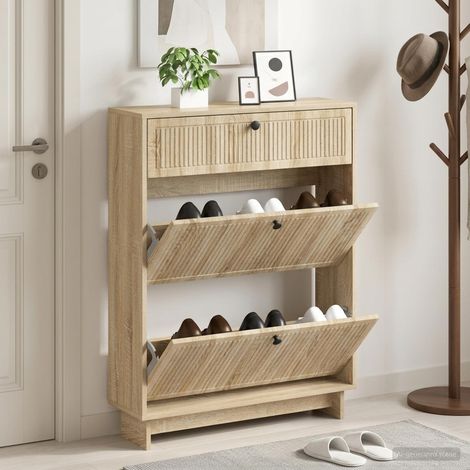 vidaXL Shoe Cabinet EDE 78 x 24 x 103 cm Engineered Wood Sonoma Oak (1/5)