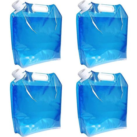 Paquete de 4 botellas de agua plegables de 5 litros, libres de BPA, con asa resistente, ideales para acampar, viajar y emergencias. (1/5)