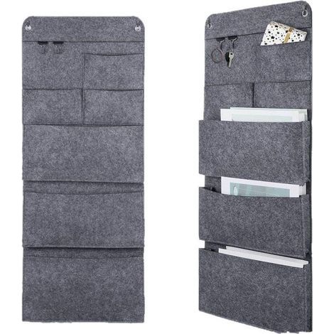 Étagère murale de rangement, lot de 2, 4 compartiments, feutrine avec deux crochets, 80 x 32 cm(H x L), gris (1/4)