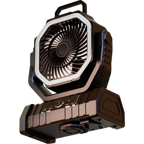 Ventilador de camping de 20000 mAh, portátil, recargable, 4 velocidades, silencioso, USB, con luz LED, control remoto y gancho, color negro (1/4)
