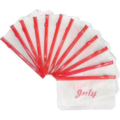 Lot de 12 pochettes pour classeur mensuel, enveloppes pour billets, pochettes pour feuilles mobiles, pochettes de classement pour documents-17.5X10.5cm-Red