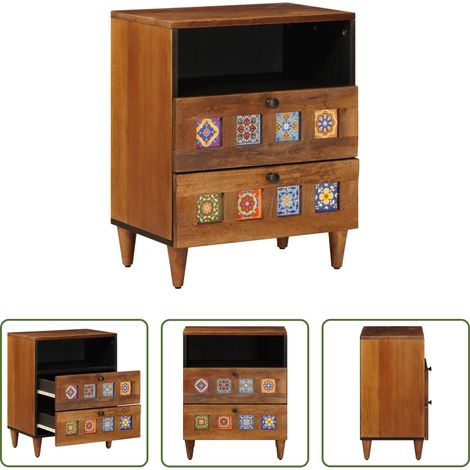 vidaXL Armario de Noche Marrón 50 x 33 x 62 cm Madera de mango maciza (1/5)