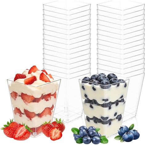 Lot de 50 verres à dessert en plastique - 160 ml - Gobelets à dessert réutilisables - Verres à dessert carrés pour le bricolage, les desserts, la mousse, la crème glacée (1/5)