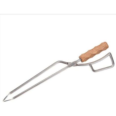 Pinces à Bûches Pinces à Cheminée en Acier Inoxydable avec Manche en Bois de Hêtre Accessoires Pince Coupe-Feu Résistante aux Hautes Températures pour L'extérieur(41.511.53cm) (1/4)