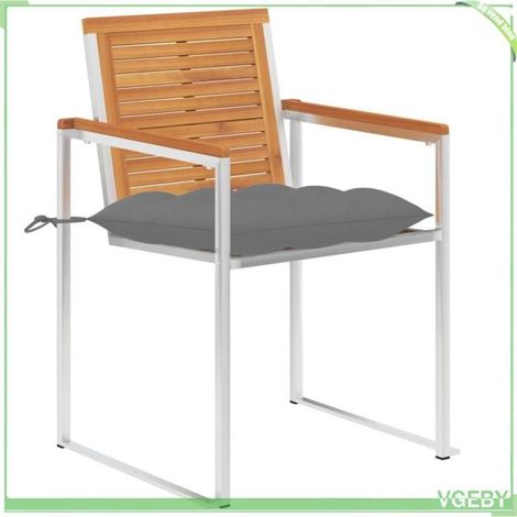 Chaises de jardin - FAFEICY - 3061504 - Acacia massif - Acier inox 304 - Lot de 2 avec coussins gris (1/5)