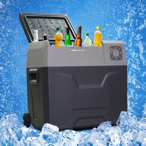 Frigorifero-congelatore portatile HOMCOM, con compressore, elettrico, temperatura fino a -20°C, capacità 50 L, alimentazione 12 V e 230 V, spina accendisigari + adattatore inclusi, colore grigio/nero.
