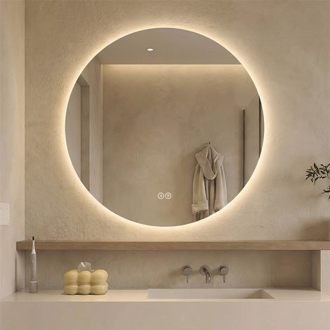 Miroir de Salle de Bain LED Rond - 70x70x3cm - Rétroéclairé Antibuée Tactile Dimmable en Verre HD Sans Cuivre - Argent (1/5)