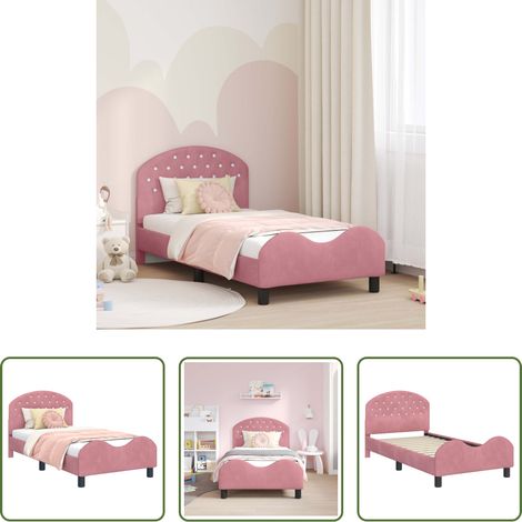 Kinderbettgestell - Kinderbettgestell mit Kopfteil Rosa 80 x 160 cm Samt (1/5)