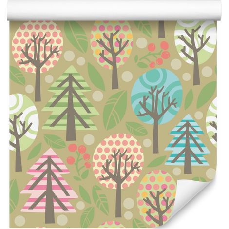 Papier peint à motifs végétaux verts et colorés pour salon et chambre 50x1000 cm (1/5)