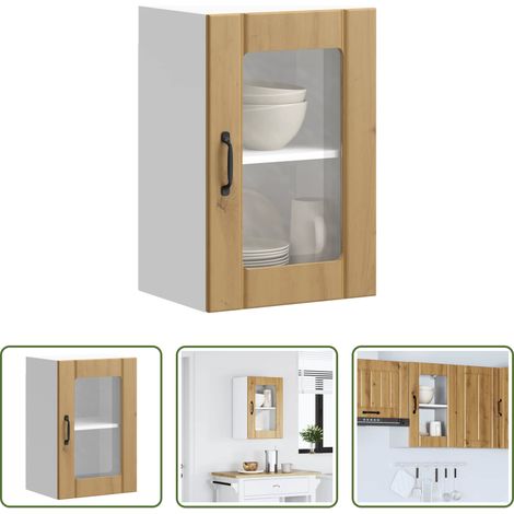 Küchenmöbel - Küchen-Hängeschrank mit Glastür Lucca Artisan-Eiche (1/5)