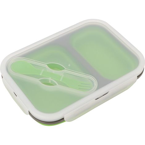 Boîte à lunch pliable et portable en silicone avec deux compartiments de 600 ml et 400 ml (1/4)