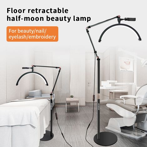 HD-M2X 20W LED-Video-Stehlampe in Halbmondform, 3000K-6000K Beleuchtung, dimmbar, mit verstellbarem Metallständer und Handyhalterung, ideal für Schönheitssalons, Make-up, Live-Streaming und Fotoshooti (1/5)