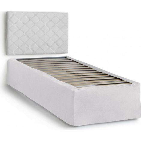 Dmora - Cama individual Dbertin, Juego de cabecero en ecopiel con base ortopédica y cenefa, 100% Made in Italy, adecuado para cama individual, para colchón de 80x190 cm, Blanco