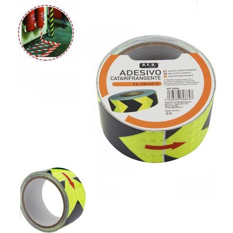 NASTRO ADESIVO RIFLETTENTE FRECCIA GIALLO NERO CATARIFRANGENTE ROTOLI 10MT 69864 (1/2)