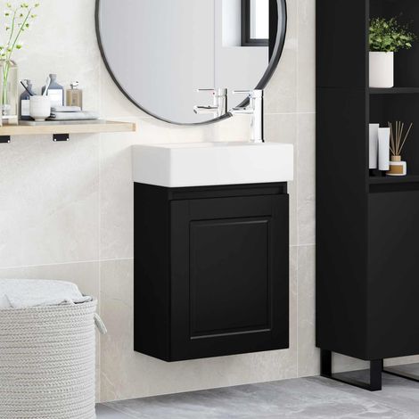 vidaXL Mobile bagno con rubinetto Nero 45,5 x 22,5 x 84 cm (1/5)