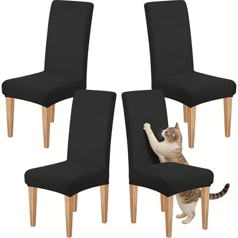 Housse de Chaise Extensible 4 Pièces, Housse de Salle à Manger Amovible Lavables Couverture de Chaise Revêtement de Chaise pour Salle à Manger,Hôtel,Décor(Noir, 4PCS) (1/5)