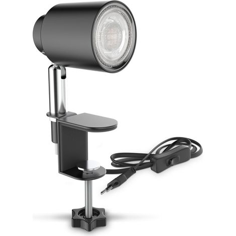 B.K.Licht lampe de lecture LED, pivotante & inclinable, avec ampoule LED GU10 5W, 3000K, lampe à pince pour bureau & chevet, noir
