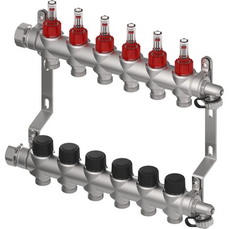 TECEfloor collettore in acciaio inox HF con flussometri, 9 circuiti di riscaldamento, 77310209