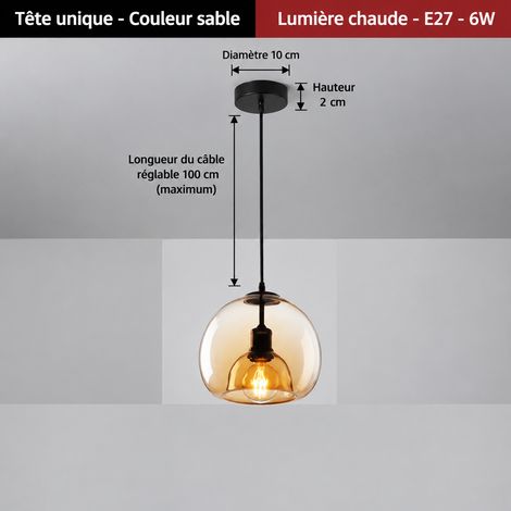 Suspension luminaire moderne en fer et verre ambré LED 7W lumière chaude réf 0437 3 kg – Livraison gratuite