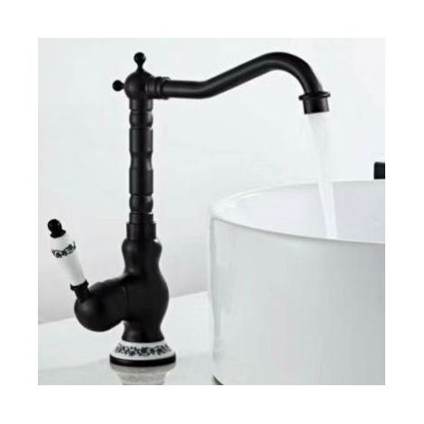 Einloch-Mischbatterie aus massivem Messing im französischen Retro-Stil, mit Spritzschutz für Bad und Küche, Schwarz-lsw