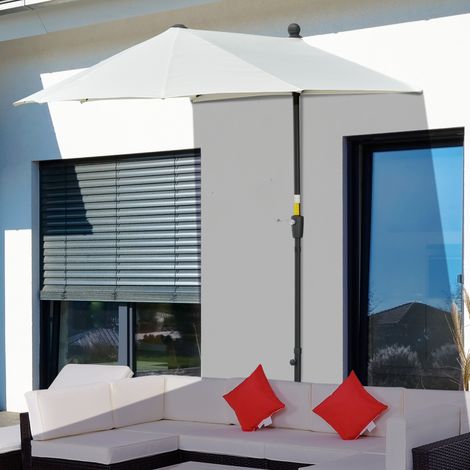 Parasol semi-circulaire 1.9 x 2 m. parasol double avec pied à manivelle. blanc crème