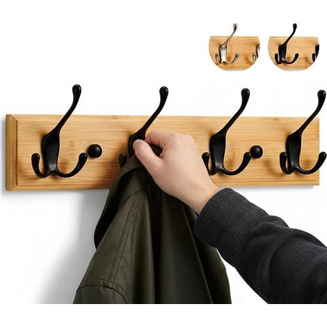 Wooden Wall Coat Rack 4 Hooks Black 42 cm (1/5)