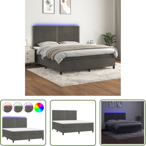 The Living Store Boxspringbett mit Matratze & LED Dunkelgrau 160x200 cm Samt - Boxspringbett - Doppelbett - Samtbett - Luxusbett - Bettauflage (1/5)