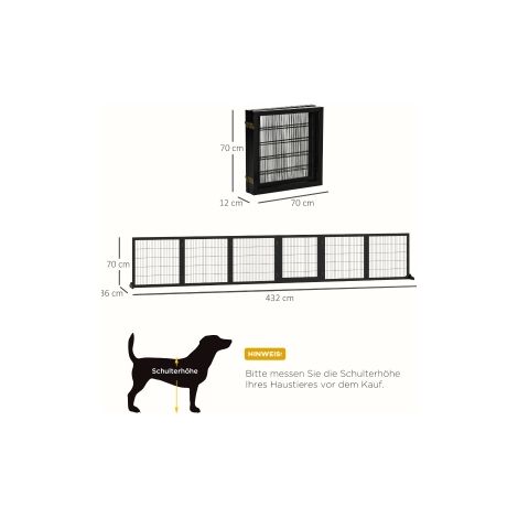 Barrière pour chiens en pin naturel avec pliage dans les deux sens, 432 x 36 x 70 cm, pour portes, escaliers et pièces (1/5)