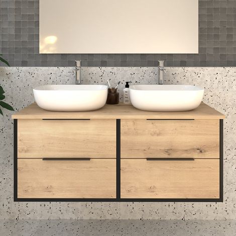 Meuble de salle de bain sans miroir avec vasques à poser arrondies ALBA - 120cm (1/4)