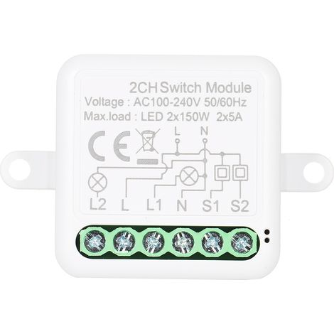 Module relais intelligent Zigbee 2 canaux avec interrupteur bidirectionnel pour la domotique, compatible avec Alexa Home. (1/5)