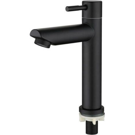 robinet de lavabo robinet pour salle de bain Robinetterie de avec bec robinet d'eau froide pilier valve，Hauteur totale : 18cm，NOIR (1/4)