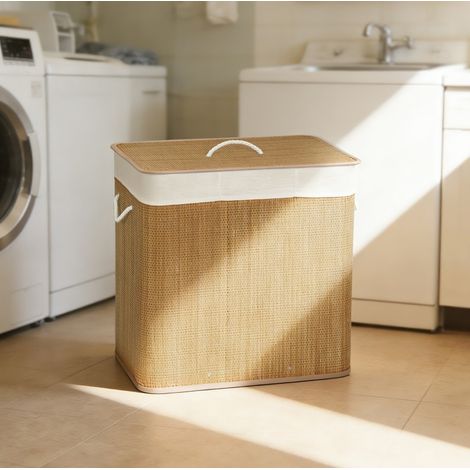 Wäschekorb mit 3 Fächern 144 L, mit Deckel und waschbarem Beutel OKMYHOME (1/5)
