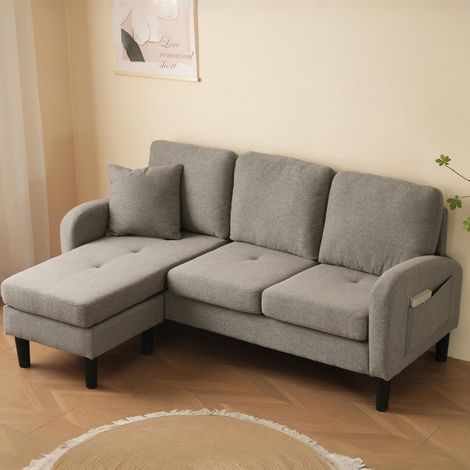 Canapé d'angle en L avec méridienne – Canapé 3 places, 166 x 118 x 77 cm, tissu respirant en coton et lin, pieds en plastique, design modulable, idéal pour les salons, appartements et bureaux