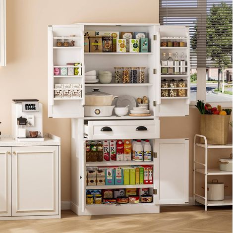 Meuble rangement buffet 182 cm 4 portes 1 tiroir blanc OKMYHOME (1/5)
