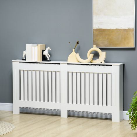 Cache-radiateur moderne à lattes en MDF, pour la maison et le bureau, 172 x 19 x 81 cm, blanc