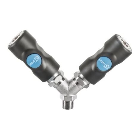 Prevost – Raccord rapide de sécurité en Y – Filetage G 1/4 mâle – Corps composite léger – Connexion rapide pour installations pneumatiques - 4pouces